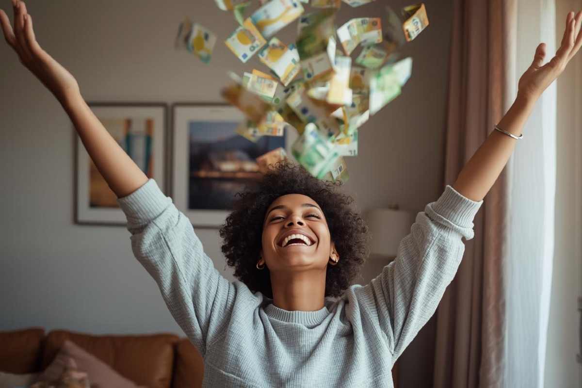 Ragazza lancia banconote euro